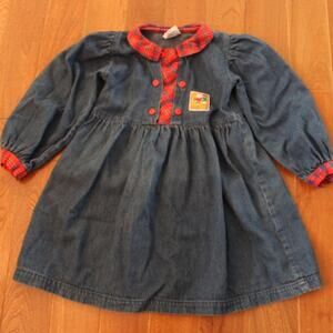 Vintage OshKosh USA Long Sleeve Denim Dress Tartan Plaid School‎ Style Pencil 4